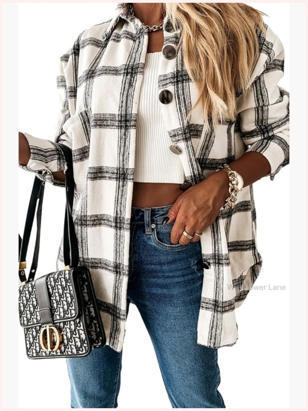 Womens Fall Button Down Flannel Shirts Plaid Lapel Long Sleeve Blouse Jacket